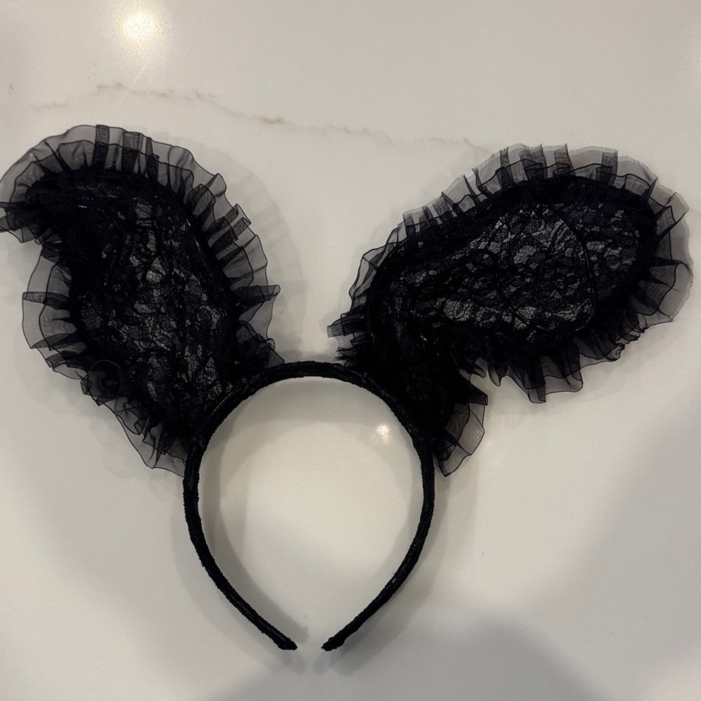 Black Lace Bunny Ear Headband